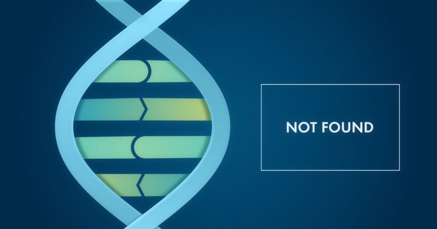 Illustration of a DNA double helix on a blue background with the text 