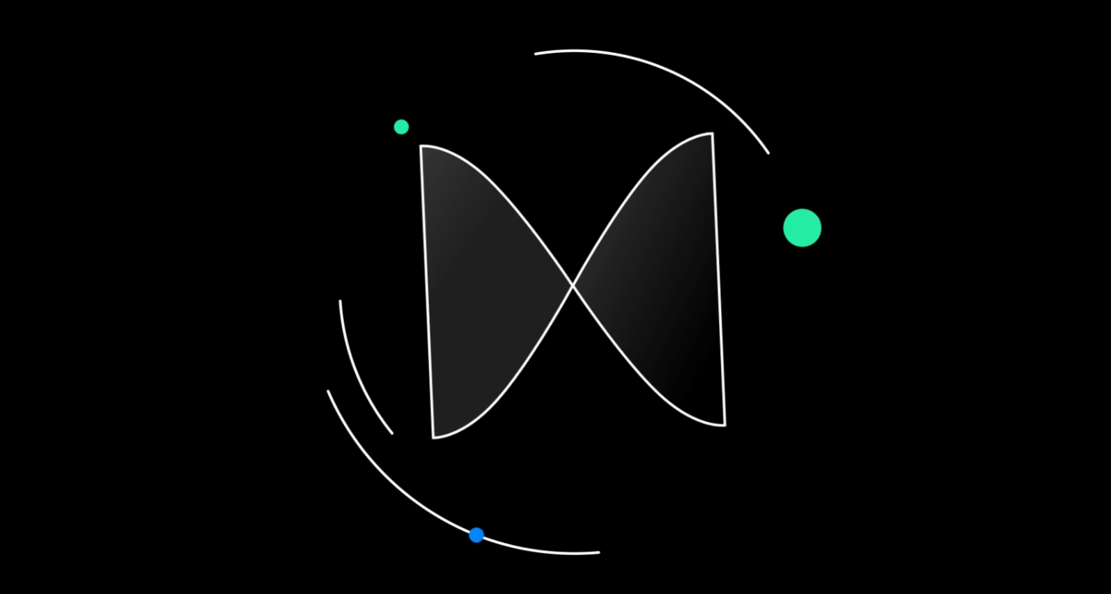 Abstract logo featuring intersecting curved lines forming an 