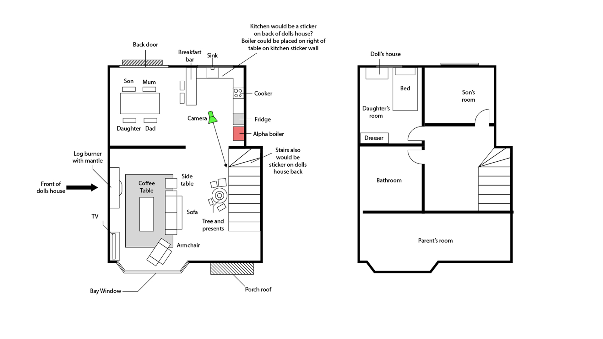 Animated house floor plan – layout of family home designed for Christmas advert scene planning