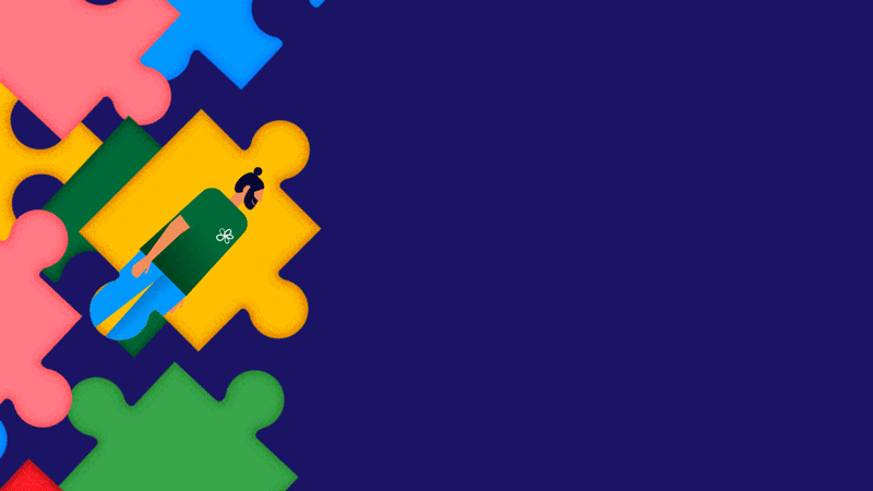 Animated person moves into place like a puzzle piece, symbolizing connection and belonging.