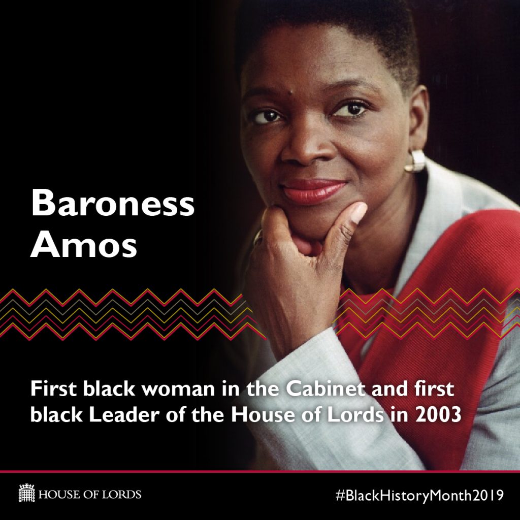 Static social asset for House of Lords Black History Month with Baroness Amos