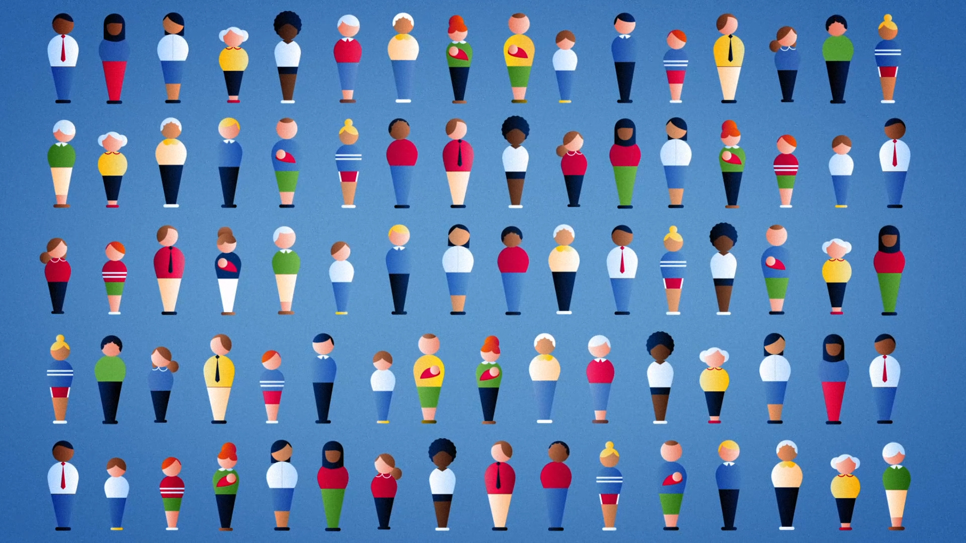 Illustration of a diverse grid of stylized people representing different ages, genders, and ethnicities, symbolizing a broad and inclusive population study or social research dataset.