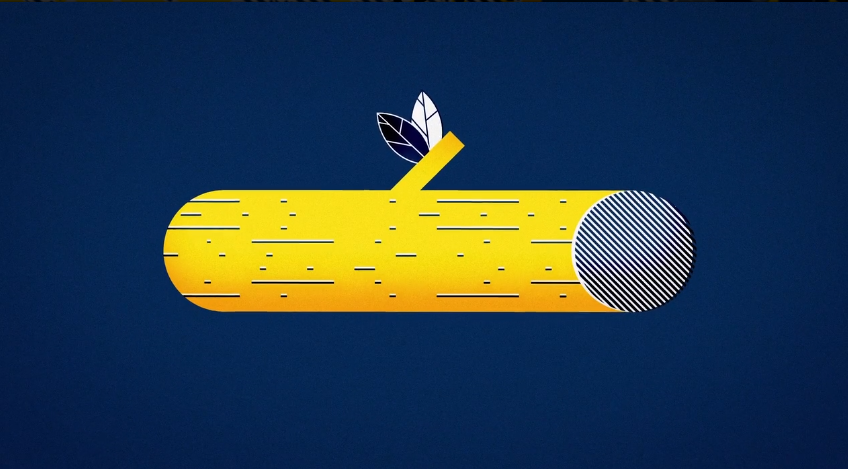 Stylized yellow log with blue and white leaves on a dark blue background, representing environmental marking or traceability in SmartWater crime prevention.