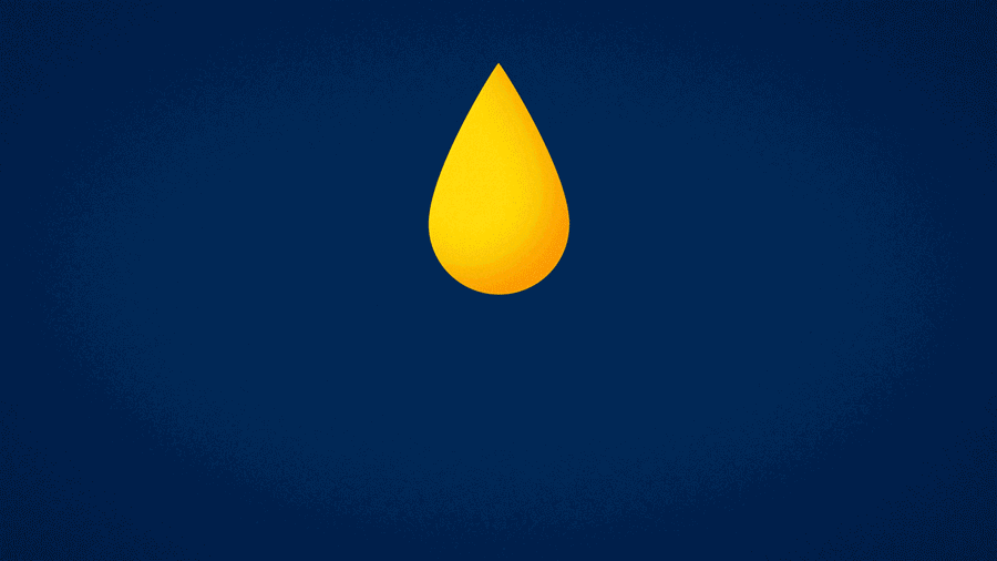 Animated illustration of a yellow liquid droplet on a dark blue background, symbolizing SmartWater technology or traceable forensic liquid.